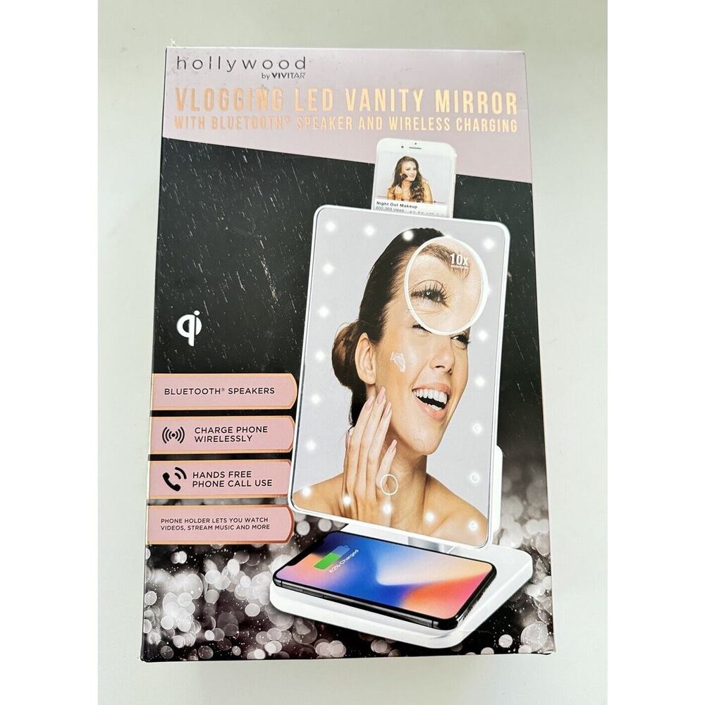NEW Vivitar Vanity LED Mirror 10x Magnification Bluetooth Speaker Charger NIB